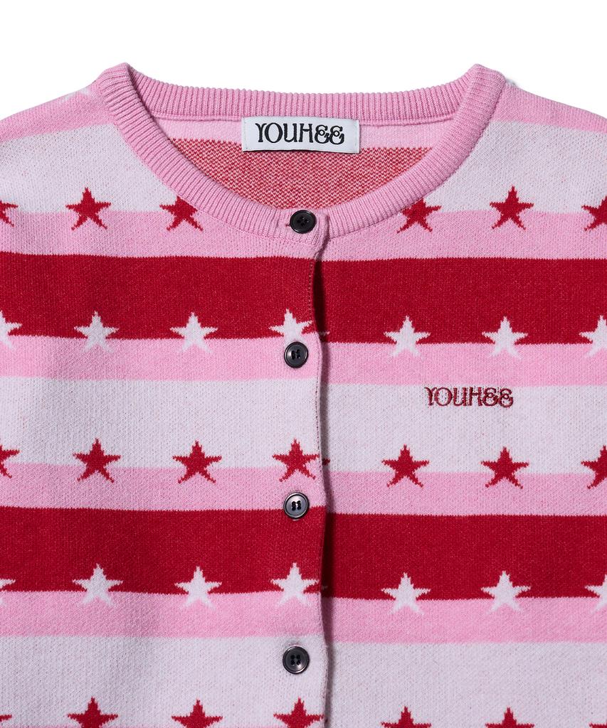 YOUHEE Star Stripe Cardigan Pink