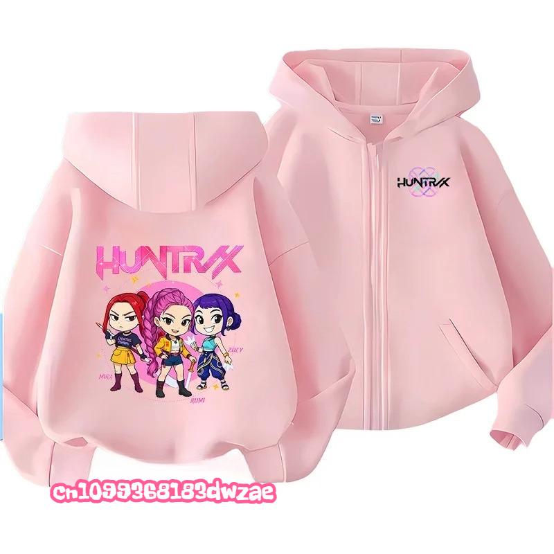 KPop Demon Hunters Zipper Hoodie Cartoon Girls Coat Fashion Thin Clothes Purple Autumn Hoodie Jacket Kids Anime Sweatshirt Gift