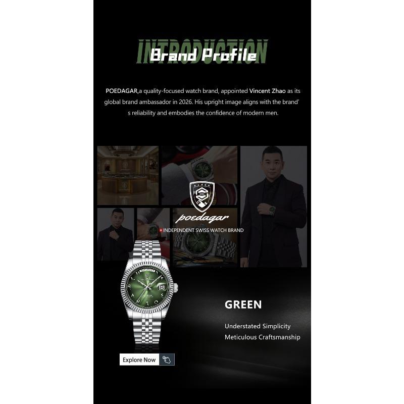 POEDAGAR Fashion High Quality Men Clock Waterproof Date Week Watch for Man Stainless Steel Luxury Quartz Watches + Box