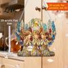 Transparent Acrylic Window Art Moon-Shaped Wreath Hanging Ornament Butterfly Angel Floral Stained Glass Style Mosaic Daily Home Furnishings