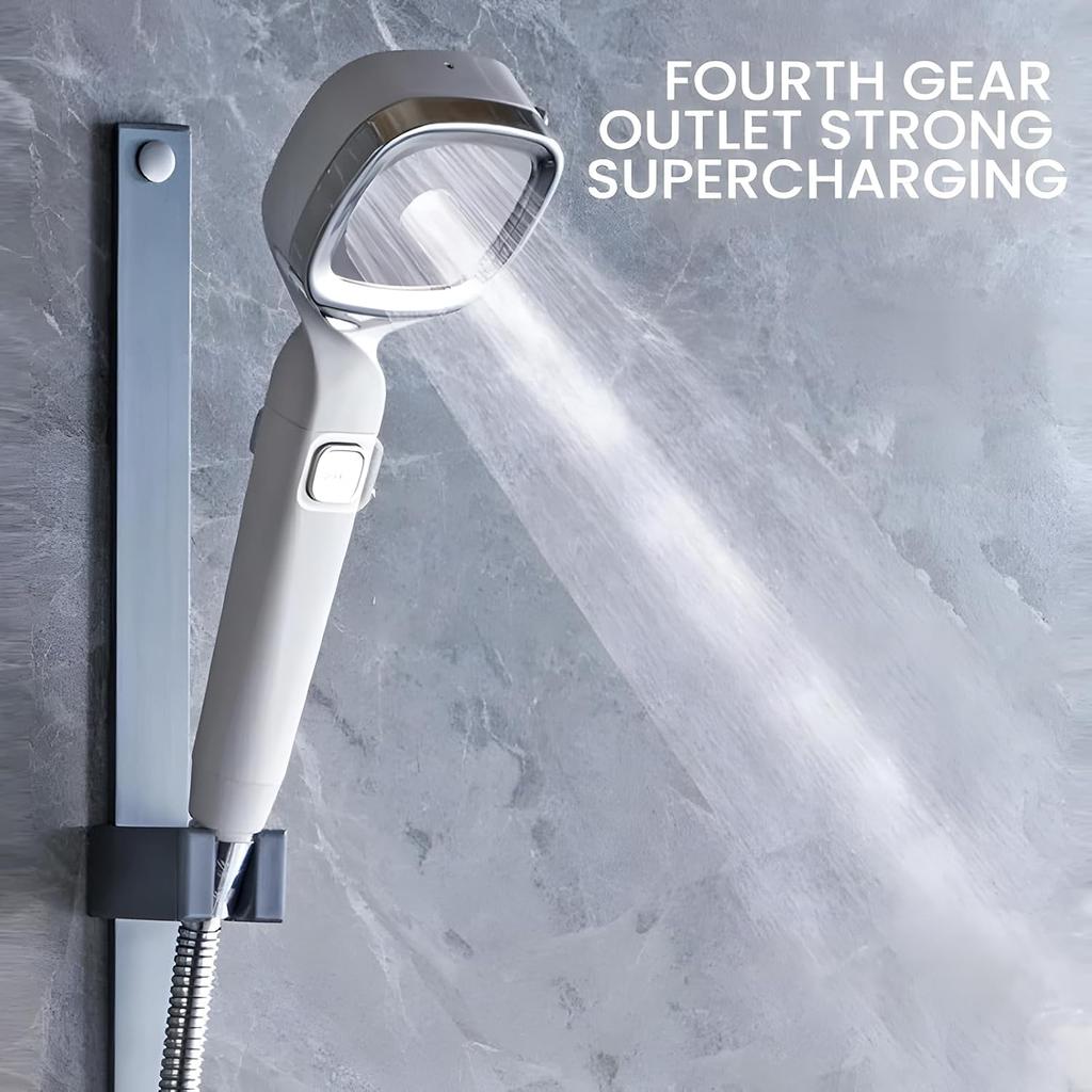 4-mode Handheld Pressurized Shower Head with Pause Switch, Anti-clog Nozzles, Built-in Power Wash to Clean Tub, Tile & Pets, Easy Installation, Hose