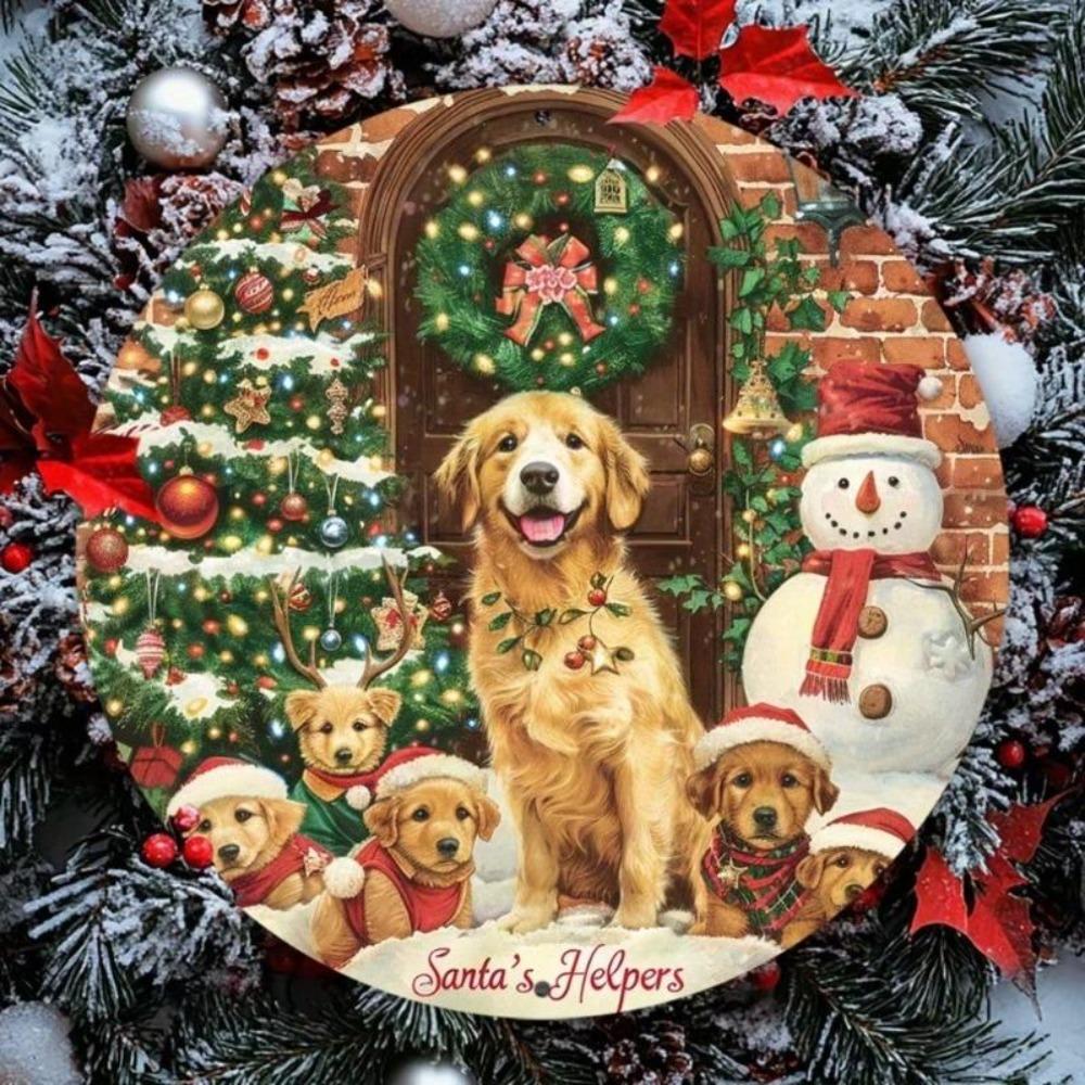 Christmas Dog Metal Wall Art Kitchen Cafe Home Decor Gift
