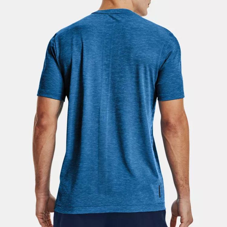 Under Armour Rush Series Solid Logo Crew Neck Sport Tee Men Tops Blue 1370441-899
