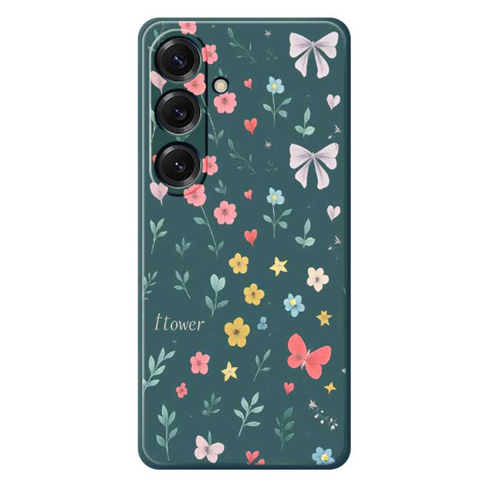 

Для Samsung Galaxy S25 Чехол Цветочный узор с бантом Печать Прямой край ТПУ Задняя крышка для телефона Green