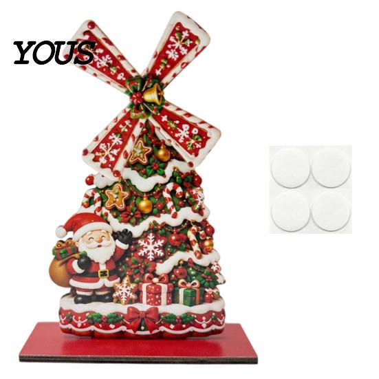 Handmade Christmas Atmosphere Props Windmill Wooden Ornament, Decorative Craft with Rotating Indoor Winter Holiday Display Blades, Figurine