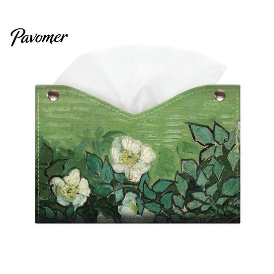 Compact Tissue Box for Bedroom PU Leather Cover with Wild Rose/Sunflower Pattern, Foldable Desktop Organizer, Napkin Holder Portable Storage Bag Case,