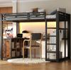 Cama Suspensa de Metal (140x200cm) com Área de Trabalho Integrada, Iluminação LED, Portas USB e Muito Espaço de Armazenamento, Preto.