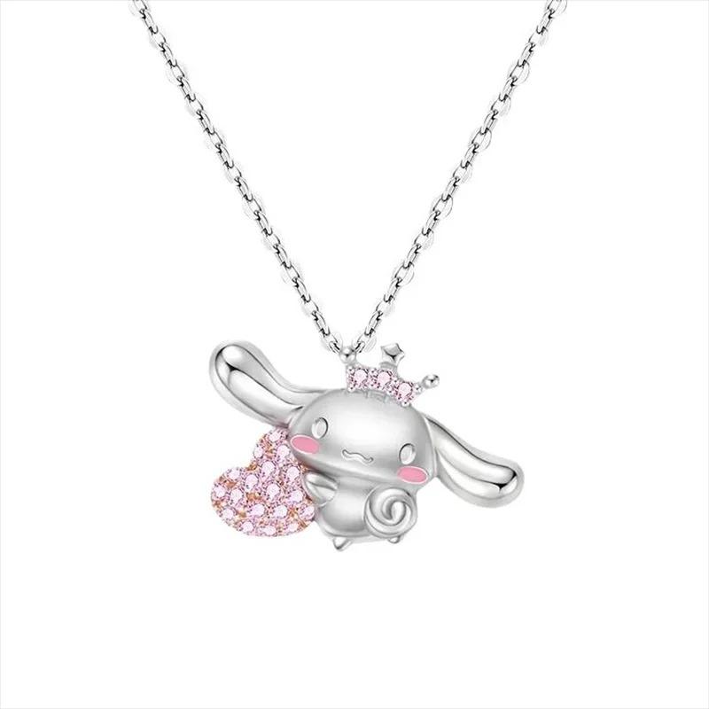 

2025 Sanrio Cinnamoroll Подвеска-ожерелье из серебра 925 пробы Кавайная бижутерия с кристаллами и стразами Модная цепочка-колье Женский подарок для девочек