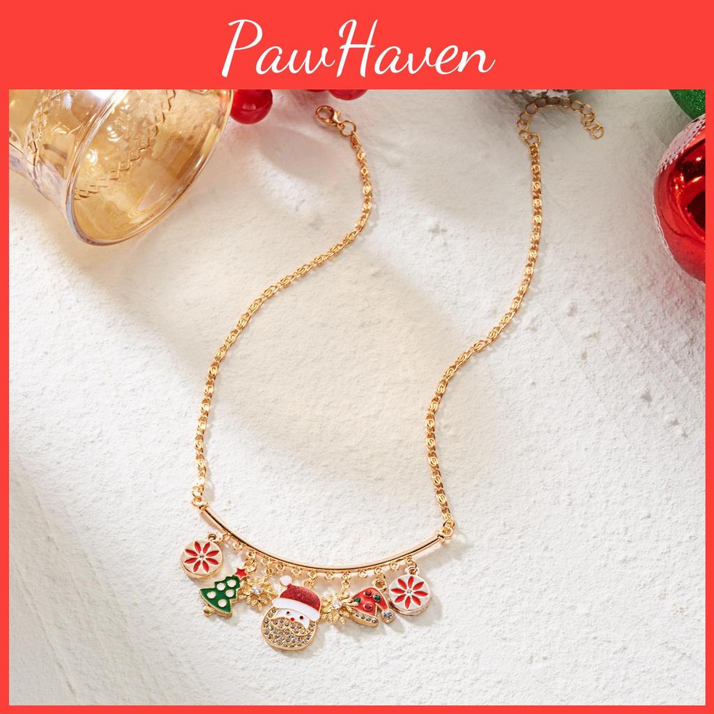 Christmas Tree Santa Snowflake Pendant Necklace With Alloy Chain For Women Holiday Jewelry