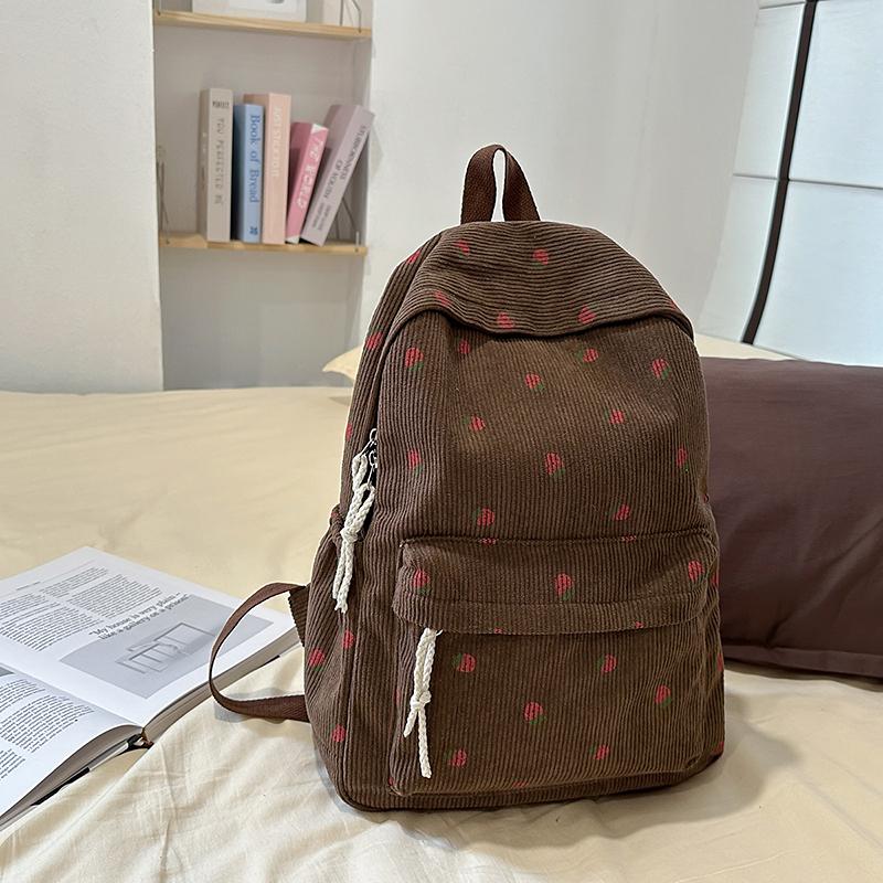 Damen Cordrucksack Erdbeerdruck Studenten Schultasche
