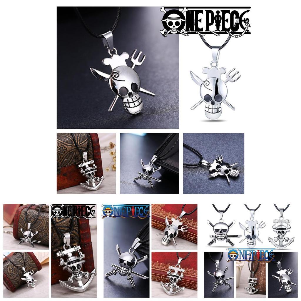 Stylish One Piece Black Alloy Skull Necklace For Young Adults, Featuring Sanji And Whitebeard