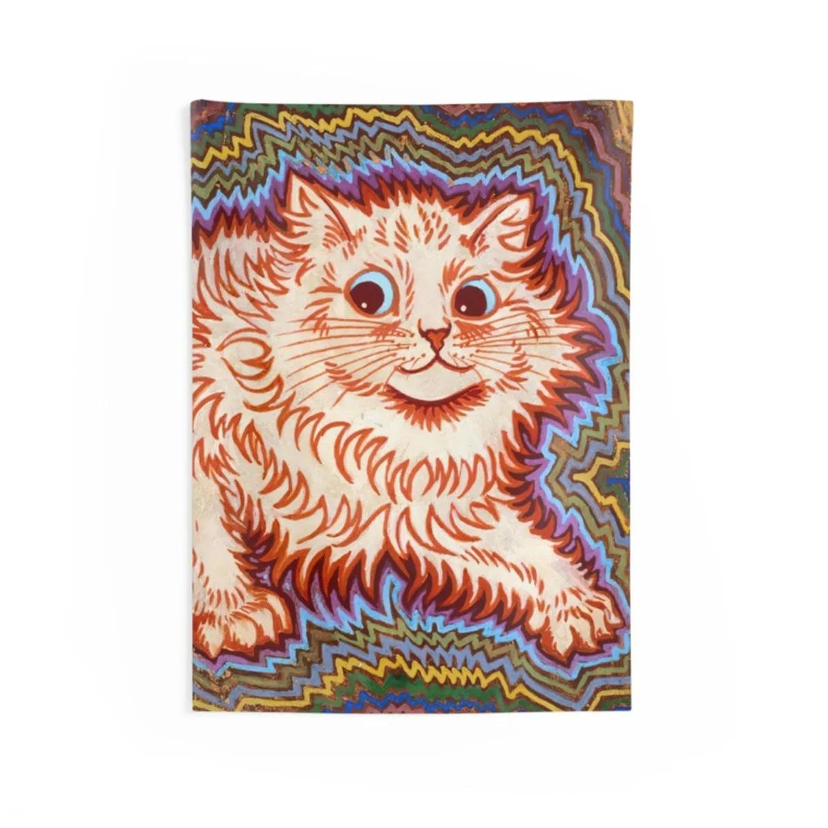 

VIKAMA Psychedelic Wave Cat Tapestry Retro ArtStyle Wall Hanging For Bedroom Headboards Room Decoration 74x94cm(29x37in)