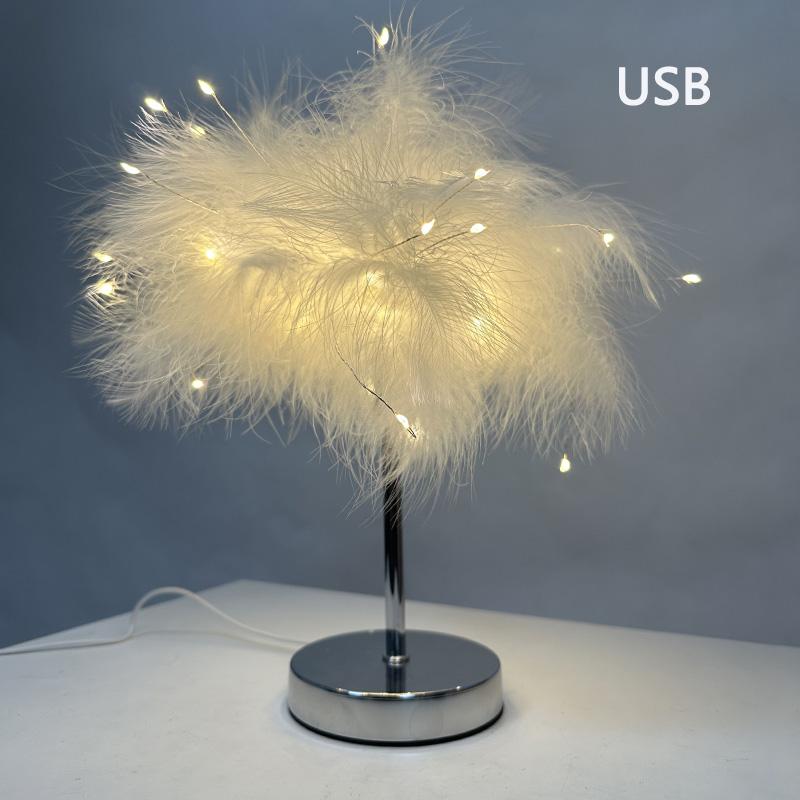 Feather Modern Table Lamp Bedroom Table Lamp Bedside Lving Room Coffee Decorative Lights Christmas Decoration Romantic Ligsting