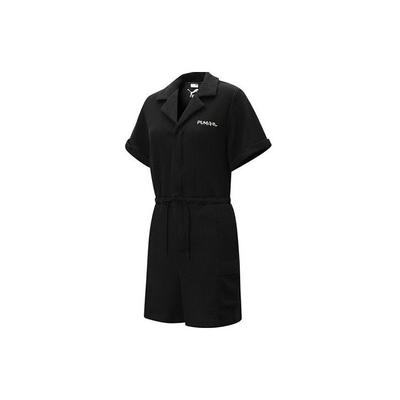 Glamping Romper Solid Color Waist Cinched Logo Short Sleeve Jumpsuit Women Jumpsuit Black 536890-01