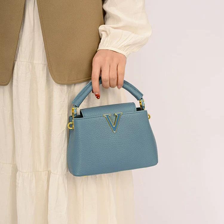 Luxury Fashi Leather Women Handbags 2026 Summer New Small Shoulder Crossbody Bag Portable V Letter Shell Messenger Bags