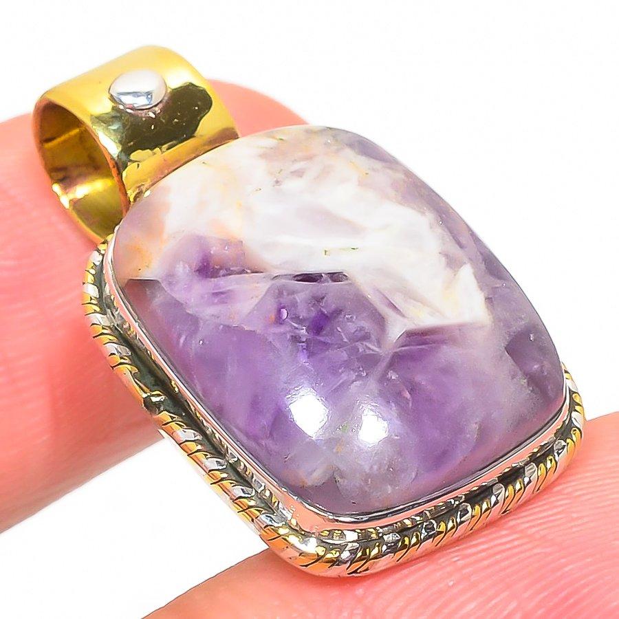 Natural Tiffany Stone TwoTone 925 Solid Sterling Silver Gift Pendant 1.25" k9V10