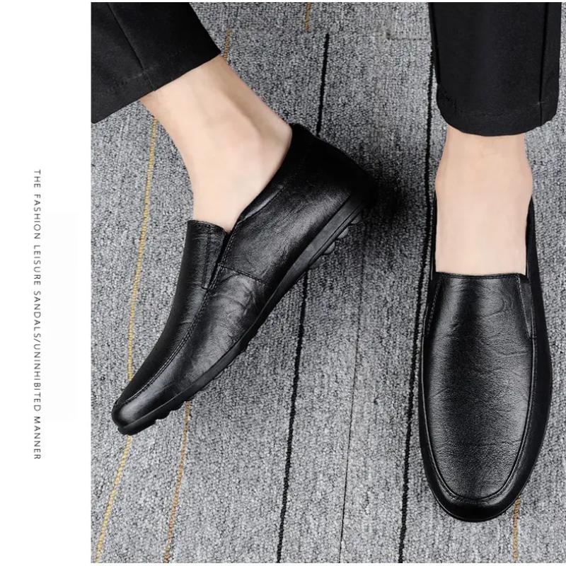 Men's Leather Casual Shoes Breathable Slip On Lazy Driving Shoes High-end Office Fashion Shoes