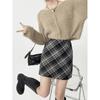 Plus Size Woolen Plaid High Waist A-Line Midi Skirt for Fall/Spring