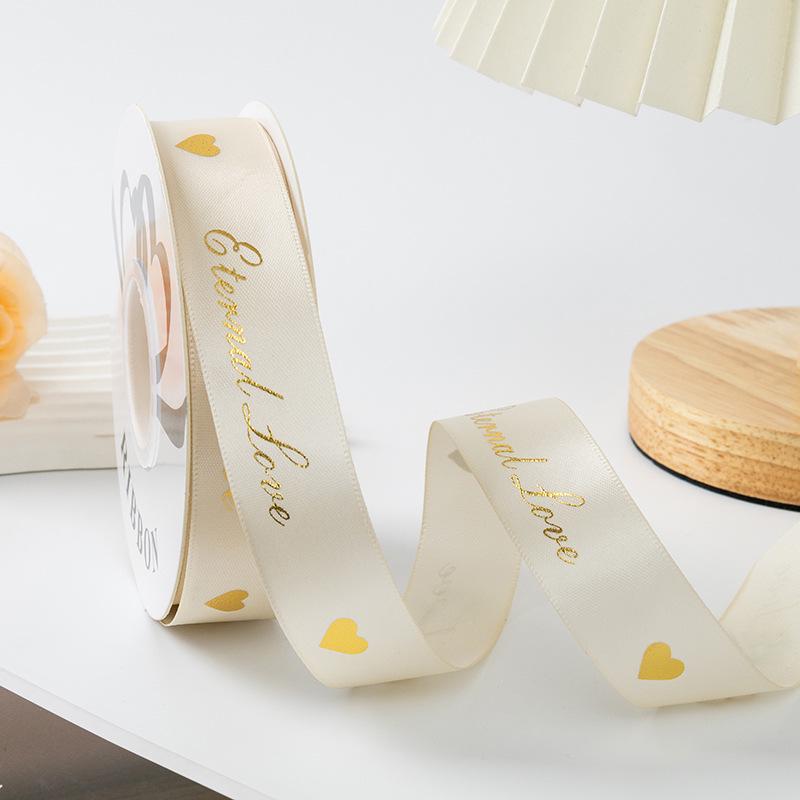 Gold-stamped Polyester Gift Ribbon Bow for Cakes & Floral Packaging