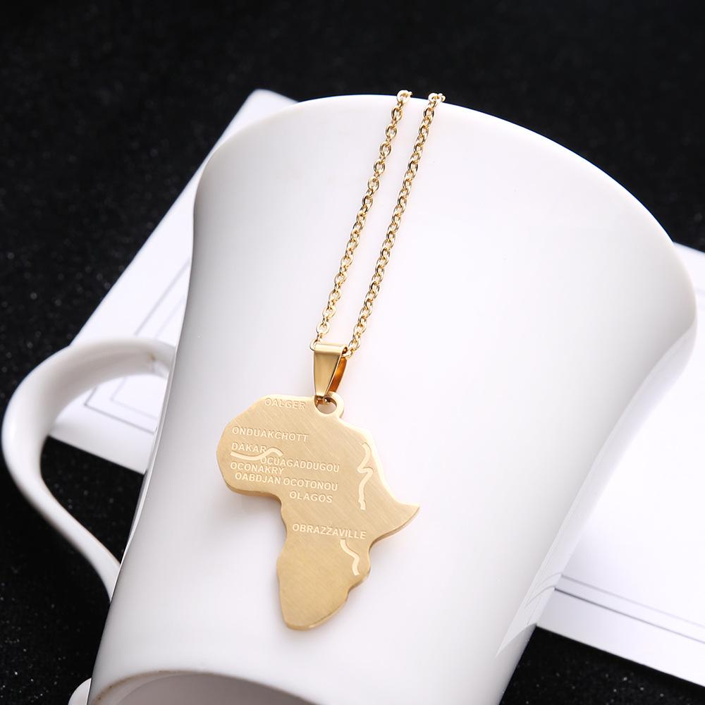 Africa Map Pendant Necklace Stainless Steel Jewelry Tag Collarbone Chain