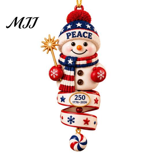 Indoor Outdoor Festive Decor 2026 Patriotic Snowman Christmas Ornament, Acrylic Hanging for Tree, Tree Ornament Holiday Pendant Home Party Accessory