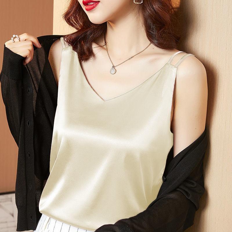 Premium sense heavy imitation silk V-neck mulberry silk sling vest femininity versatile suit with satin base