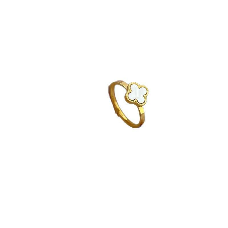 Elegant 18k Four-Leaf Clover Ring with Petal Design, Versatile Non-Fading Jewelry in Ins Style