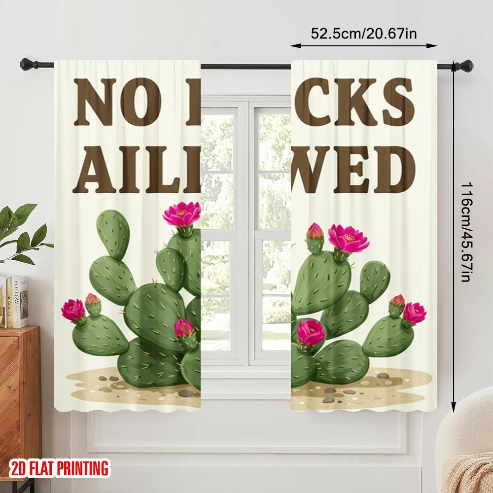 2 Stück 2D Flachdruck Vorhänge Wüstenkaktusblüten Polyester Ohne Strom Partydekorationen Zur Dekoration verwenden