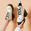 New Winter Women's Boots Fashionable Square Toe Thick Heel Lace-up Solid Color Glossy Super High Heel Women's Short Boots