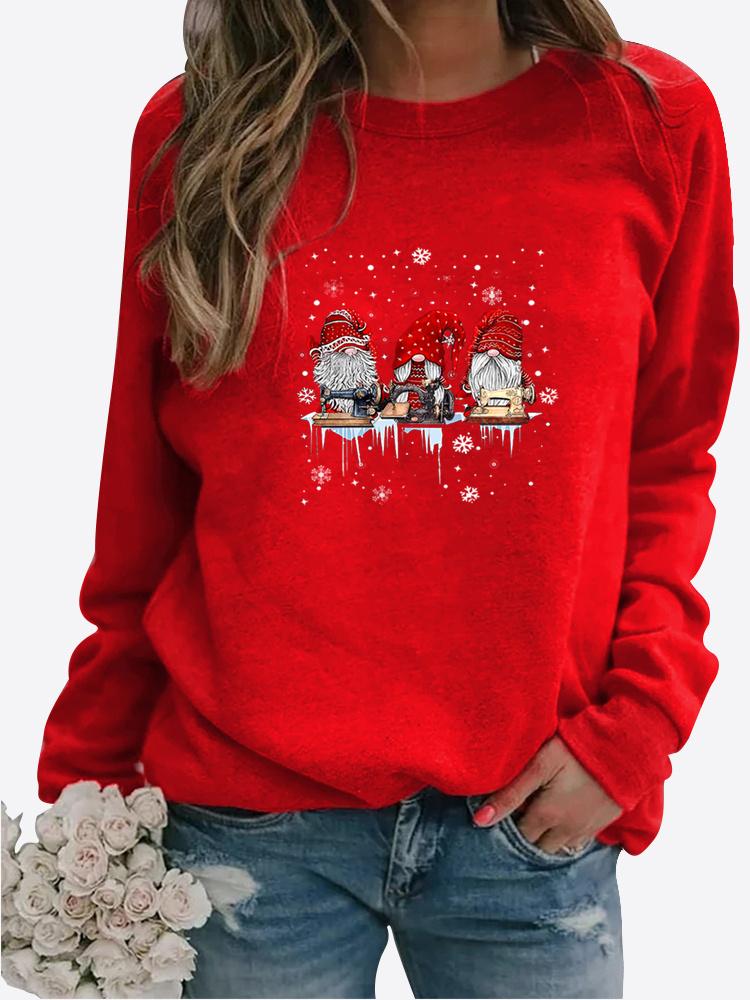 Women's Winter Printed Round Neck Comfortable Sports T-shirt Plus Size Casual Long Sleeve Tops Sweatshirt Printed Sweater Pullover