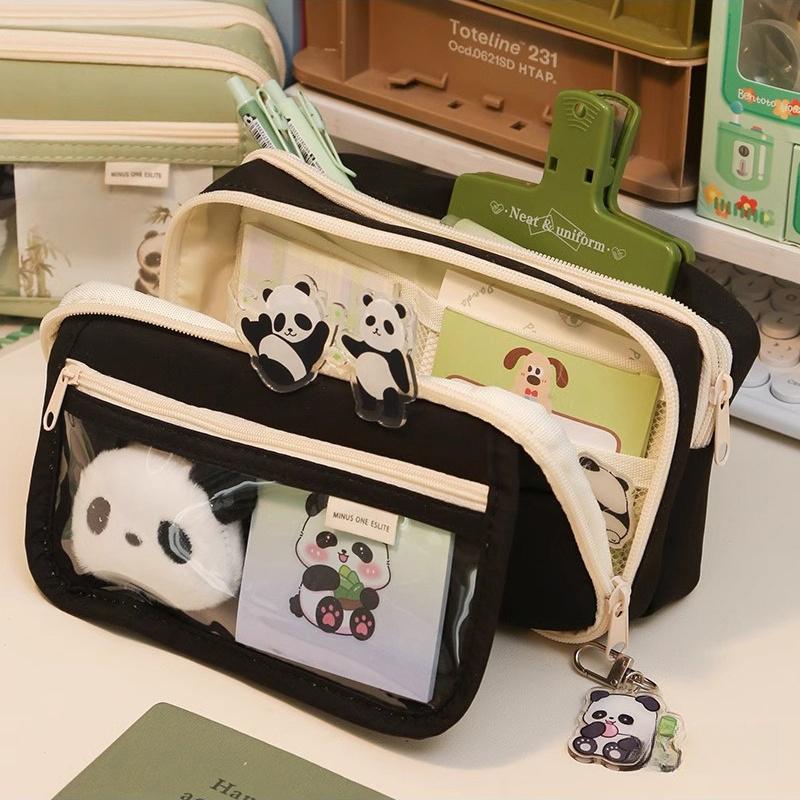 Large Capacity Pencil Bag Capybara Cartoon Stationery Holder Bag With Brooches Stickers Clips Keychains Children Pen Case