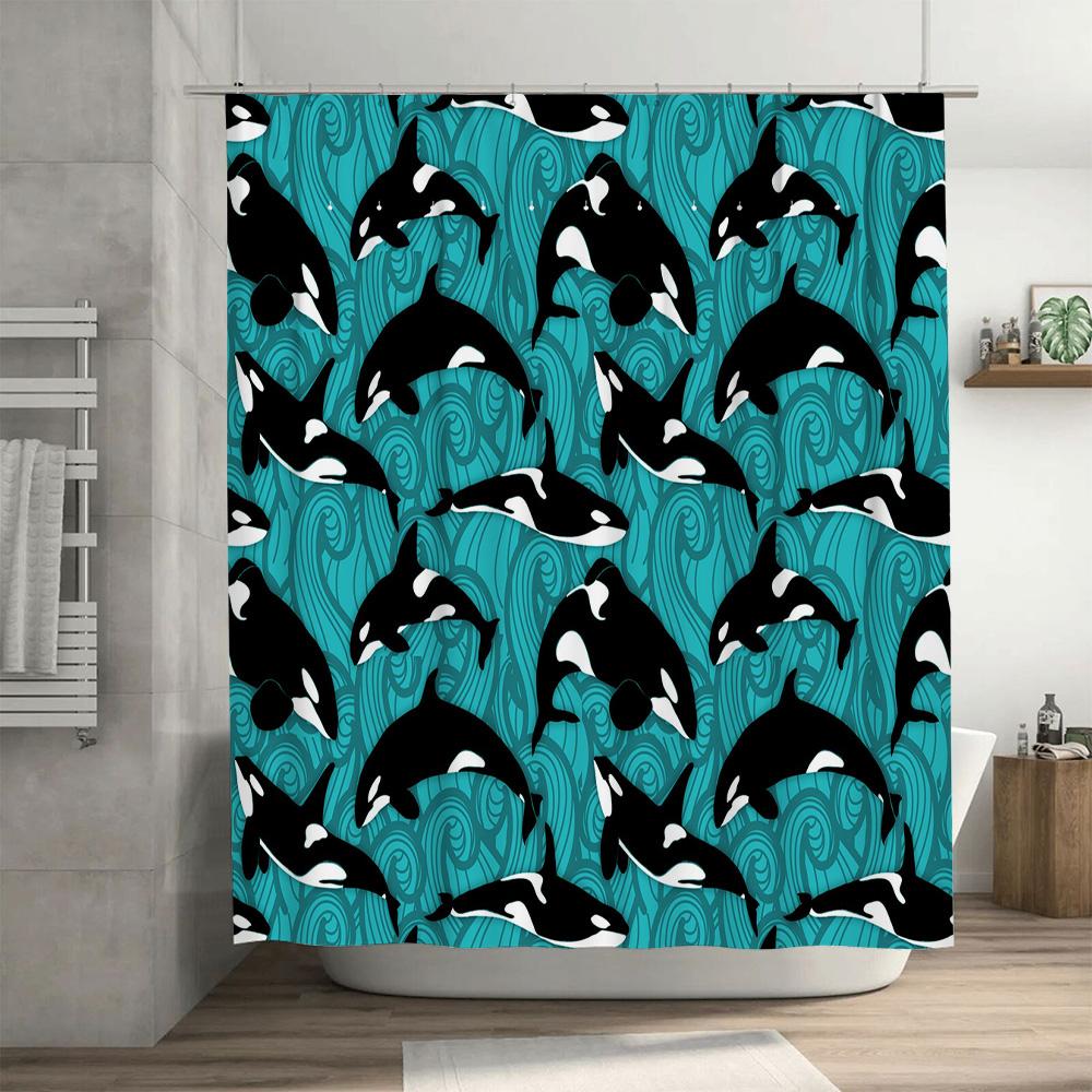 Blue Waves Whale Pattern Shower Curtain Waterproof Bath Decoration Home Decor