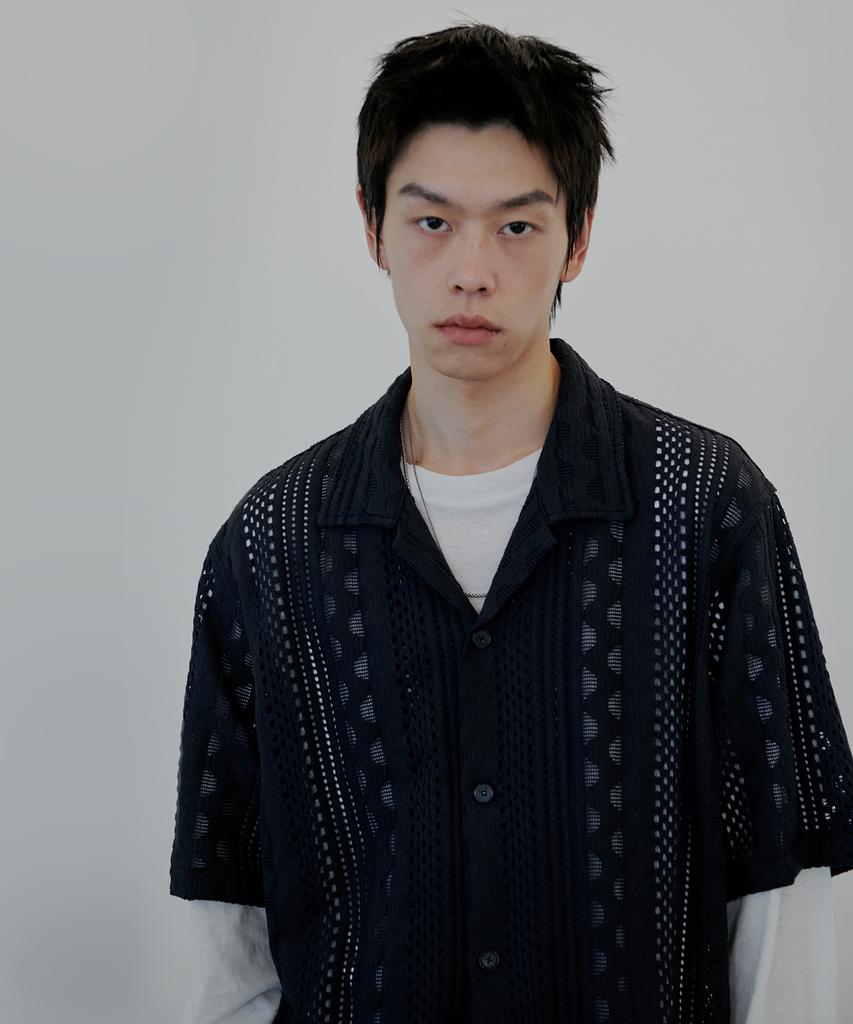 NUAKLE Punched Crochet Shirt_Navy
