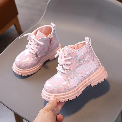 Children's Autumn Boots 2024 New Girls Glossy Platform Ankle Boots Fashion PU Leather Kids Causal Non-slip Short Boots Round-toe
