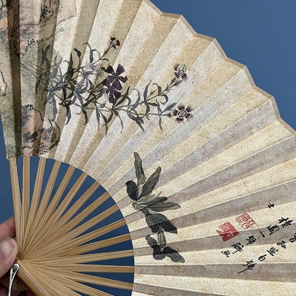 Double Sided Folding Hand Fan Bamboo Frame Retro Handheld Fan Summer Dance Fan  Hanfu Cheongsam