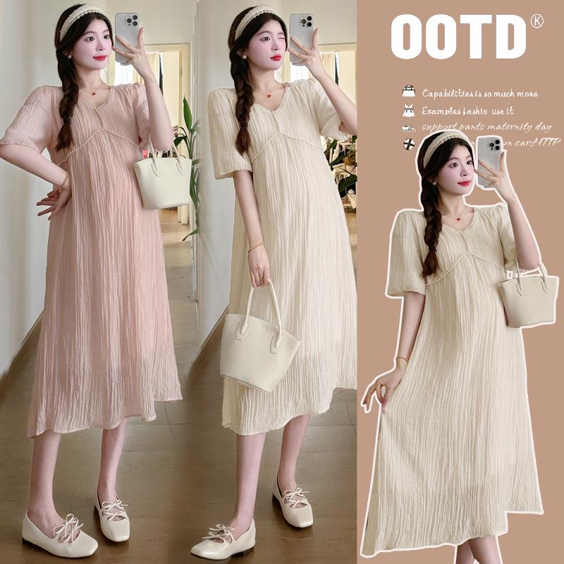 2026 Summer Collection: New V-Neck Maternity Long Dress – Slimming & Loose Fit M