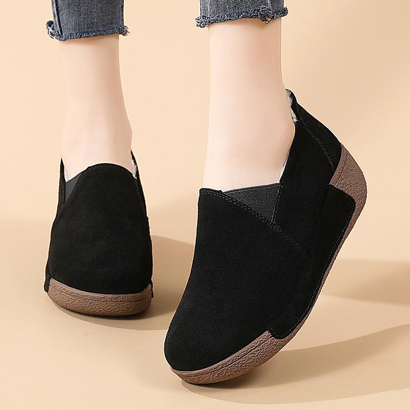 Women's Platform Loafers Suede Creepers Winter Warm Thick Sole Casual Slip On Height Increase Low Shoes