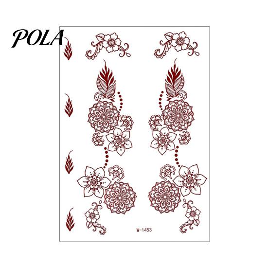 Henna Tattoo Stickers, Red Brown Waterproof Lace Temporary Tattoos, Indian Mehndi Body Art for Hands Feet, Festival Makeup