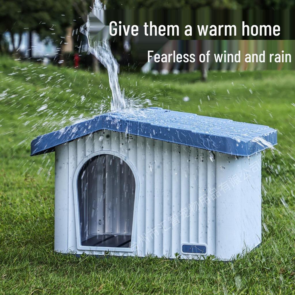 Outdoor Cat and Dog House: All-Weather Semi-Enclosed Shelter, Rainproof and Sunproof Plastic Villa for Stray Cats