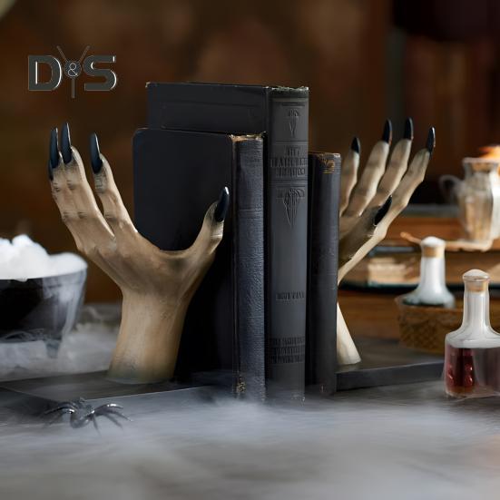 Halloween Bookends Witch Hand Book End Gothic Home Decor for Shelves Desktop Scary Witch Hands Holding Figurine Book Stand Halloween Room Decor