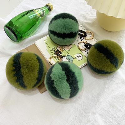 [Angurie verdi] Ciondolo in pelliccia di piccole angurie in pelliccia di coniglio Rex Portachiavi con ciondolo a forma di palla in pelo di coniglio Rex