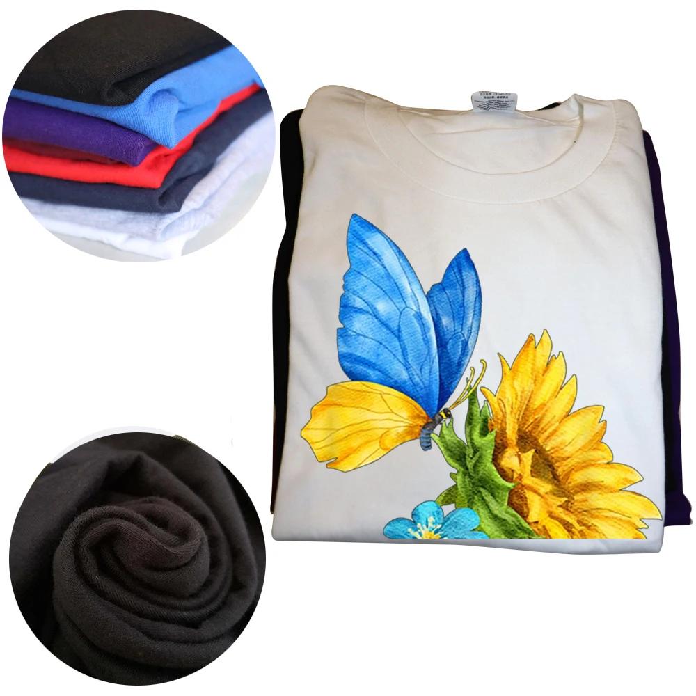 Sonnenblume Ukraine Flagge Schmetterling Ukrainische Flagge T-Shirt Herren Kurzarm Lässig Baumwolle O-Ausschnitt Sommer Kurzarm T-Shirts