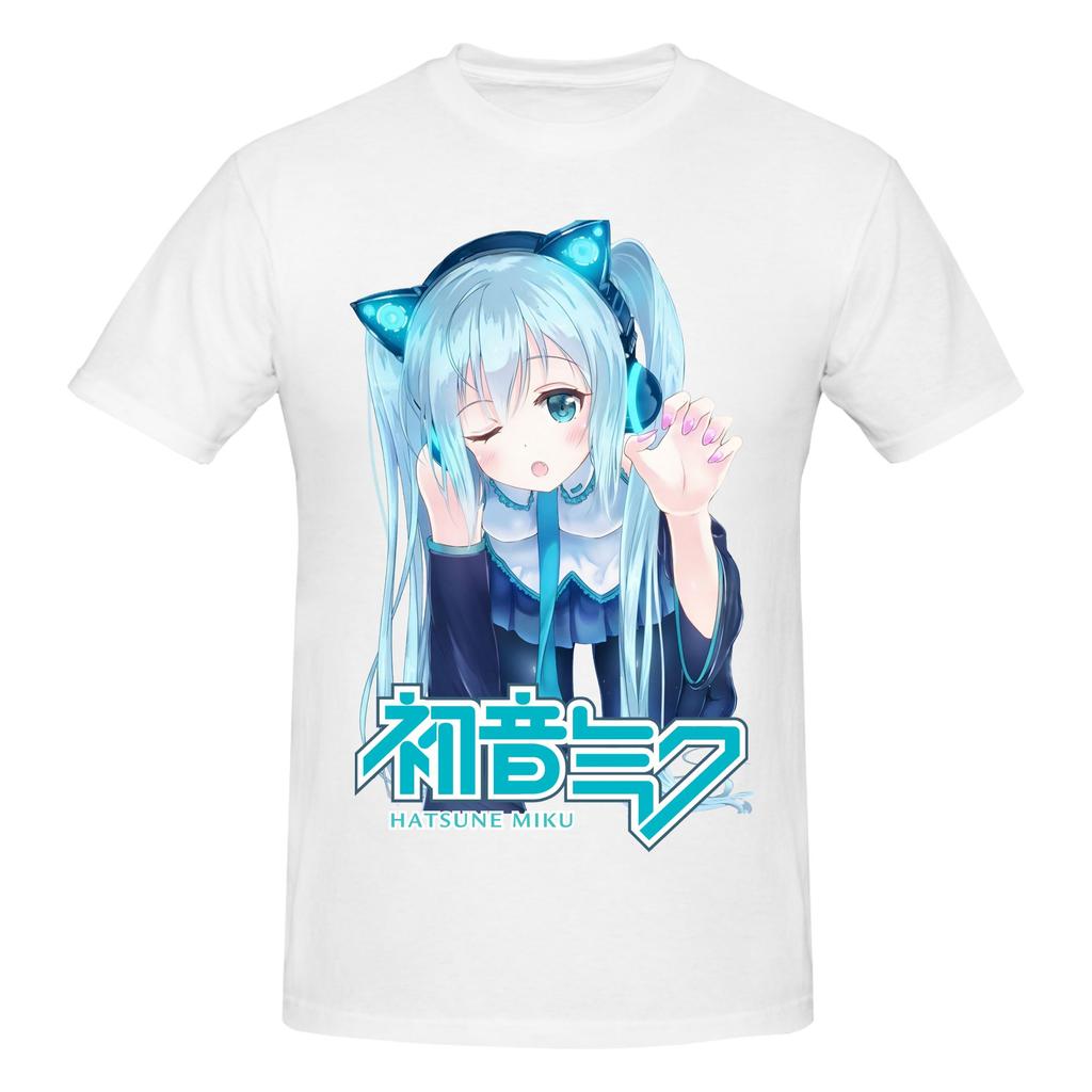 Mens Anime Hatsune Miku T Shirts Round Neck Short Sleeve 100% Cotton Tee Shirt Loose Fit Summer Style Clothing