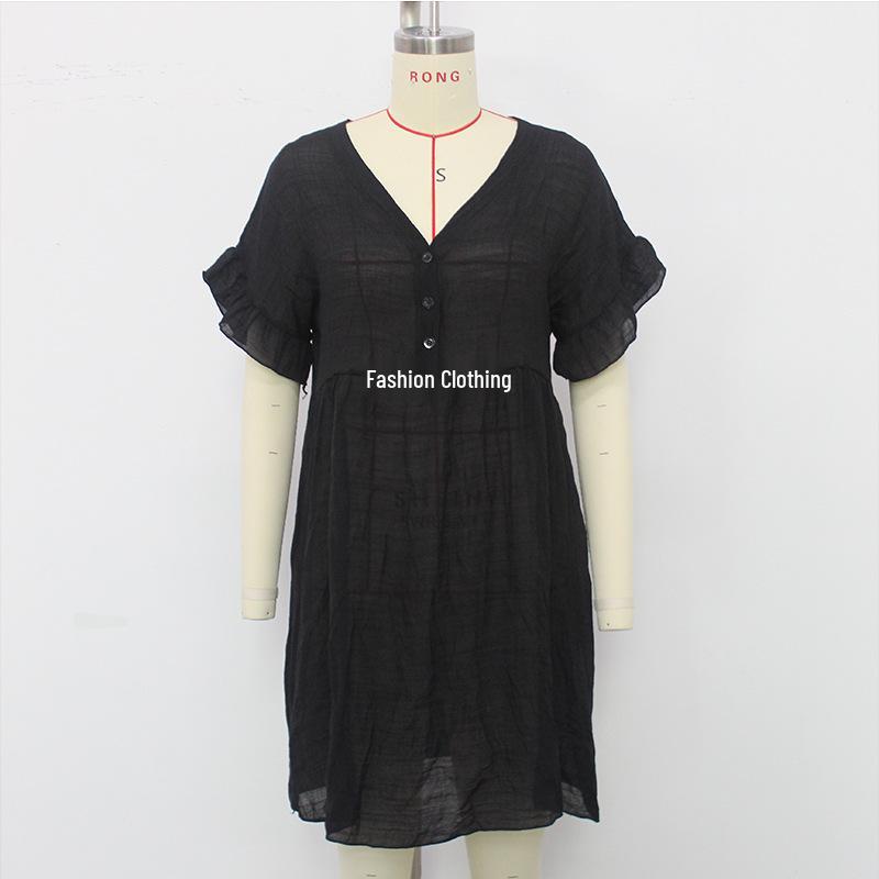 Cross-border Sun Protection Ruffle Cuff See-through Bikini Cover-up Dress