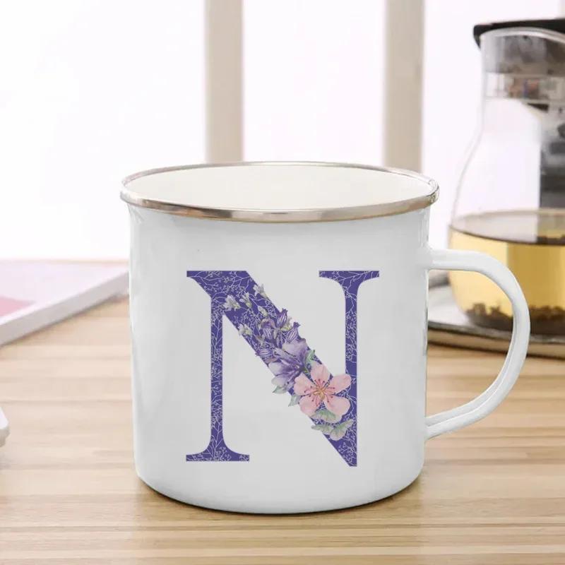 Drinks Water Milk Cups 26 Initials Letter Purple Flower Print Enamel Mug Coffee Cup Thermal Coffee Cup To Carry Cupshe Drinkware