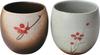 Shigaraki Ware Hechimon Loose Cup Pair, Vermilion Flower Pattern, 3-1593
