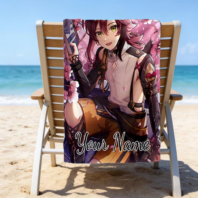 1pc Genshin Impact Beach Towel with Custom Name, Beach/Swimming/Bath/Picnic/Camping Towel, Suitable for Seaside Beaches