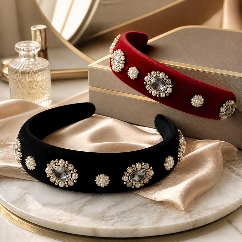Imitation Pearl Velvet Headband Wide Hairband Gift Vintage Hair Hoop Women