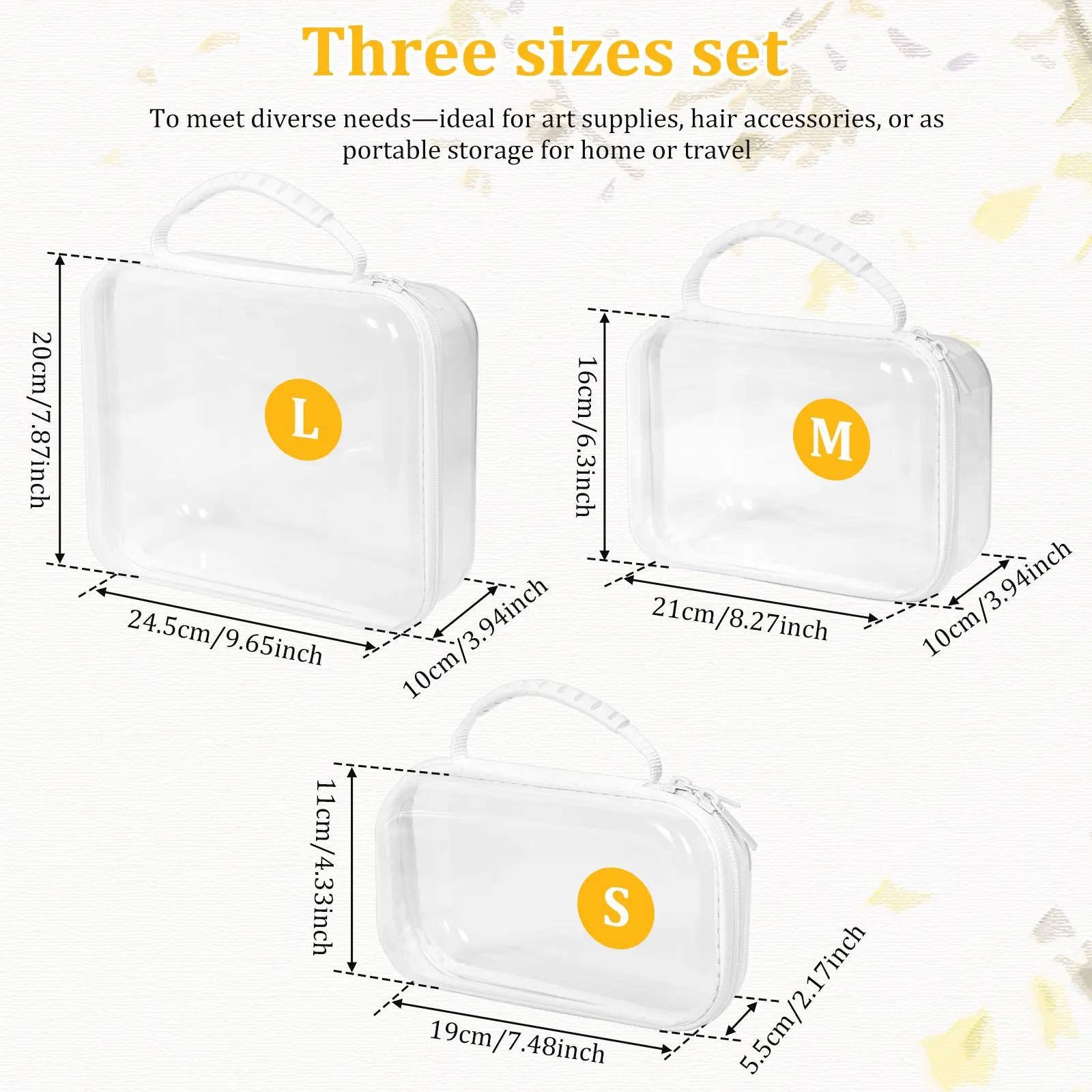 

3Pcs Multi-Size Hard Storage Box Portable Clear Hard Shell Zipper Case Waterproof Makeup Storage Box Outdoor Tool Bag for Travel