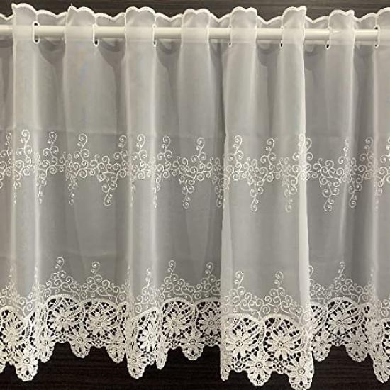 INTERIX Embroidered Lace Cafe Curtain for Small Made In 155cm Wide X 60cm Windows, Japan, Long, Aster, White, CF3-155-60
